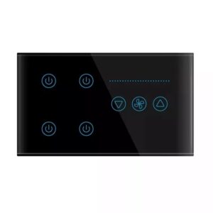 Black 4 Gang Smart Light Fan Control Switch Touch Panel Wi-Fi