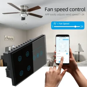 Smart Fan Light Switch App Control Fan Speed 1-24 Black Touch Panel