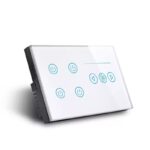 White Smart Fan Light Switch Angled View Touch Panel Installation Ready