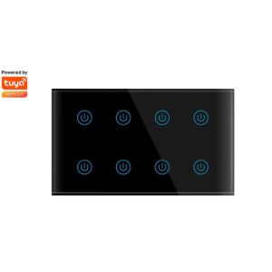 Black 8 Gang Smart Wi-Fi Light Switch Touch Panel Tuya Powered Multi-Control