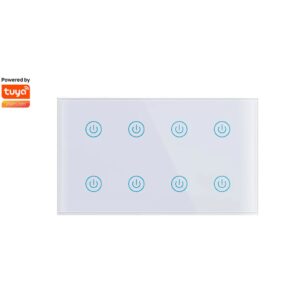 White 8 Gang Smart Wi-Fi Light Switch Touch Panel Tuya Powered Multi-Control