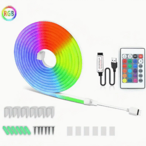 RGB LED Neon Strip Light Kit USB Controller Remote Mounting Clips Screws