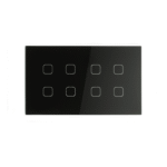 Black Squricle 8-gang smart light switch with eight square touch control buttons arranged in two rows, showcasing a sleek, minimalist glass panel design.