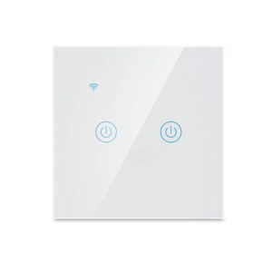 White 2 Gang Smart Wi-Fi Light Switch Touch Panel Side View Installation