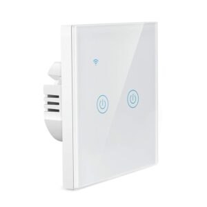 White 2 Gang Smart Wi-Fi Light Switch Angled View Touch Panel Modern