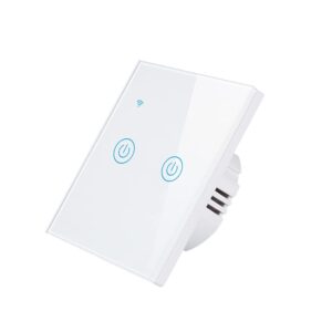 White 2 Gang Smart Wi-Fi Light Switch Front View Touch Panel Modern