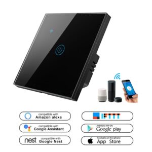 Black 1 Gang Smart Wi-Fi Switch Alexa Google Assistant Nest IFTTT Side View