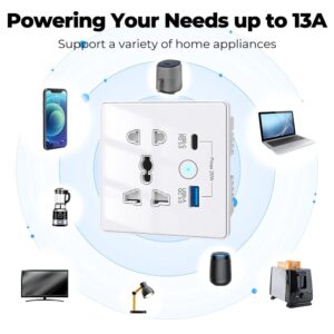Universal Wall Socket 13A Power Capacity Home Appliances Phone Blender Laptop TV