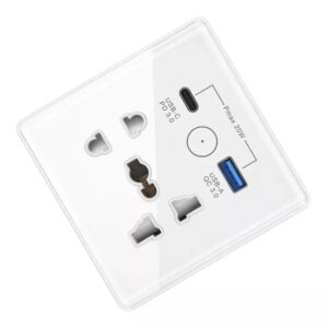 White Universal Wall Socket USB-C PD USB-A QC Smart Charger Angled
