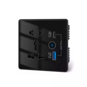 Black Universal Wall Socket USB-C PD USB-A QC Smart Charger Angled