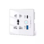 White Universal Wall Socket USB-C PD USB-A QC Smart Charger Front Angled