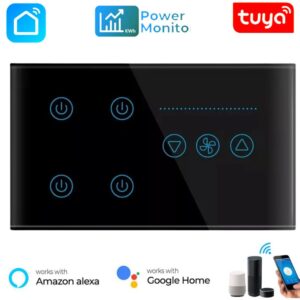 Black Smart Fan Light Switch Tuya Power Monitor Alexa Google Home Smart