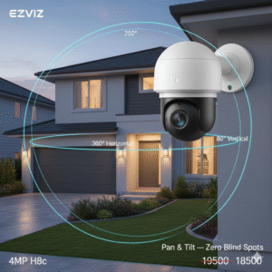 EZVIZ H8C 4MP outdoor smart camera with 360° pan/tilt with zero blind spots ideal for home exterior security.